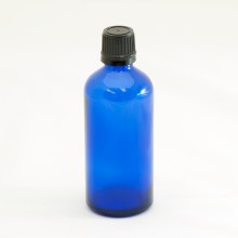 Bottle 100 ml Glass Cobalt Blue with Black Cap - Tamper Evident Seal Dropper Insert